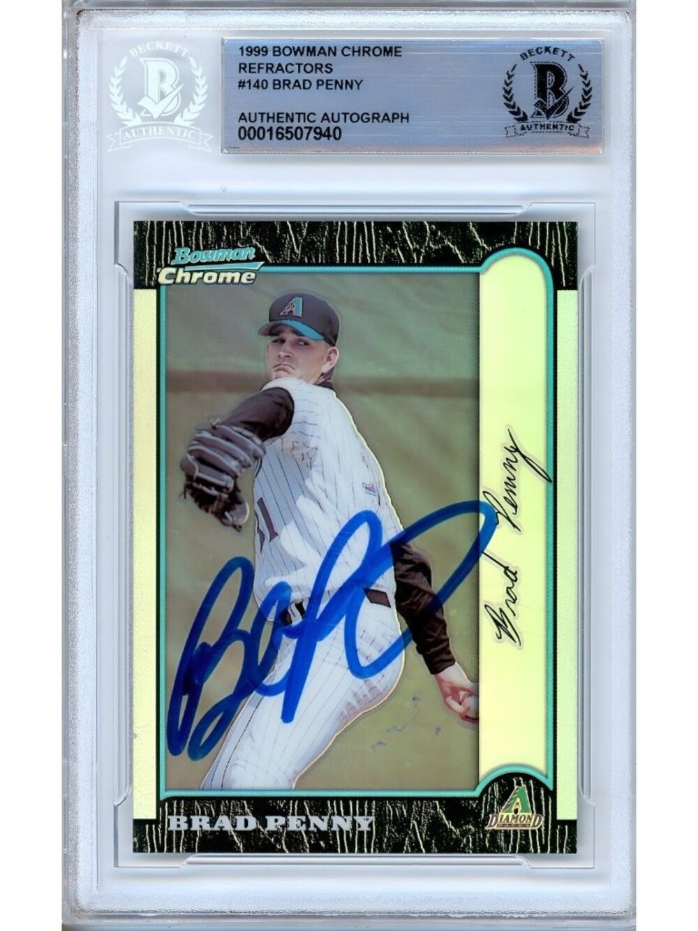 Brad Penny Signed 1999 Bowman Chrome Refractor #140 DBacks Beckett BAS Slabbed